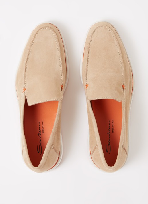 Santoni Detroit loafer van suède  - detail 5 beige
