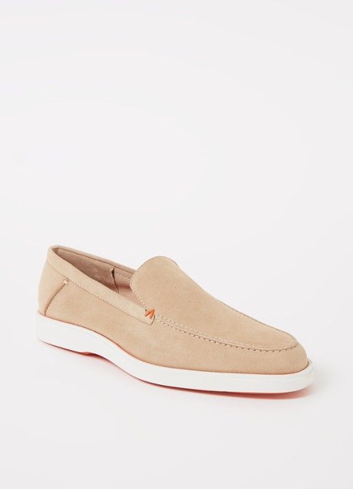 Santoni Detroit loafer van suède  - voorkant beige