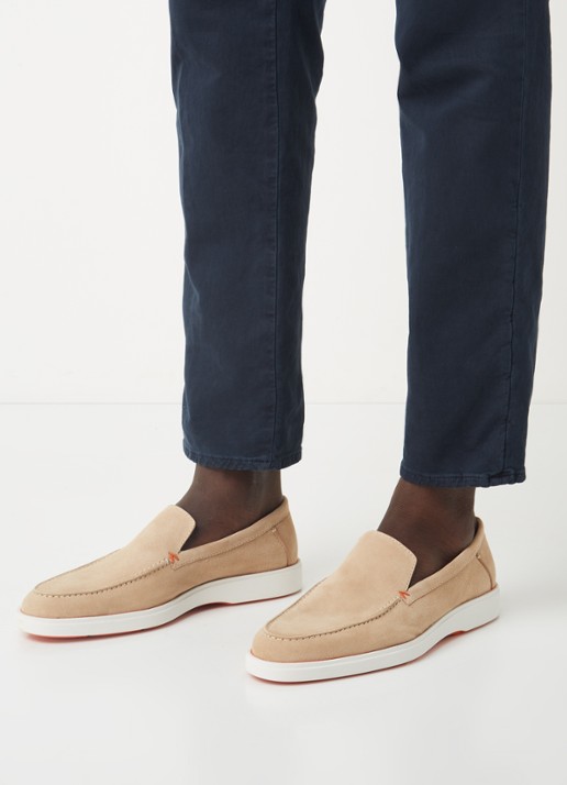 Santoni Detroit loafer van suède  - voorkant 2 beige
