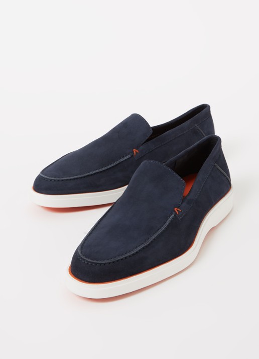 Santoni Detroit loafer van suède  - detail 3 donkerblauw