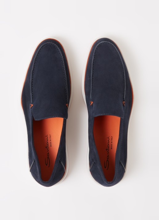 Santoni Detroit loafer van suède  - detail 5 donkerblauw