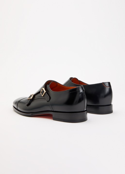 Santoni Gespschoen van leer - achterkant zwart