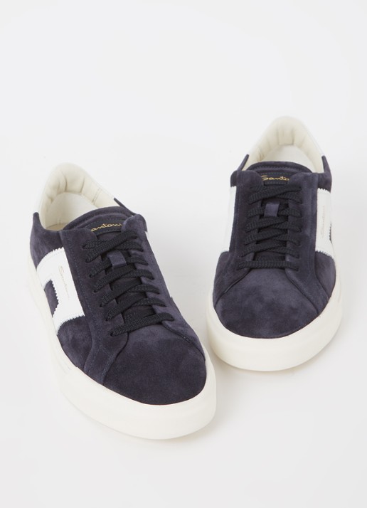 Santoni Gloria sneaker van suède - detail 4 blauw