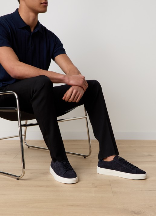 Santoni Gloria sneaker van suède - voorkant 2 donkerblauw