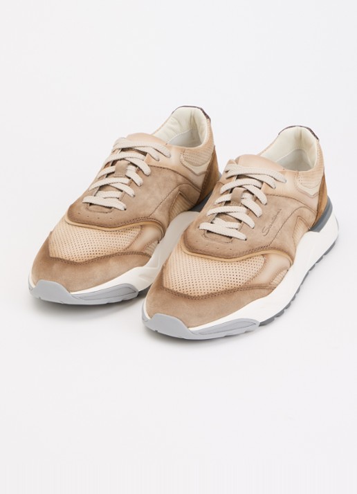 Santoni Innova-NEX sneaker van leer - detail 3 lichtbruin