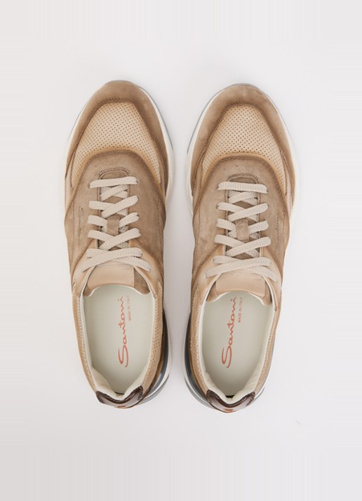 Santoni Innova-NEX sneaker van leer - detail 4 lichtbruin