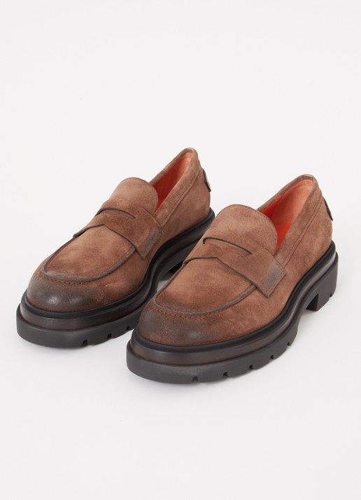 Santoni Loafer van suéde  - detail 3 bruin