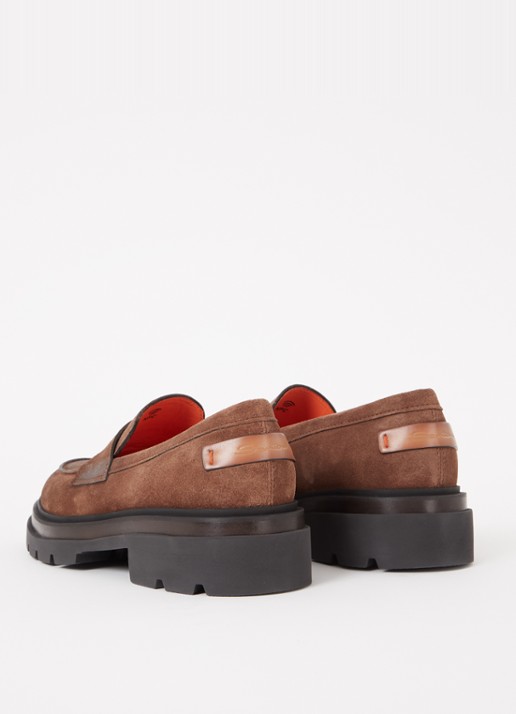 Santoni Loafer van suéde  - detail 4 bruin