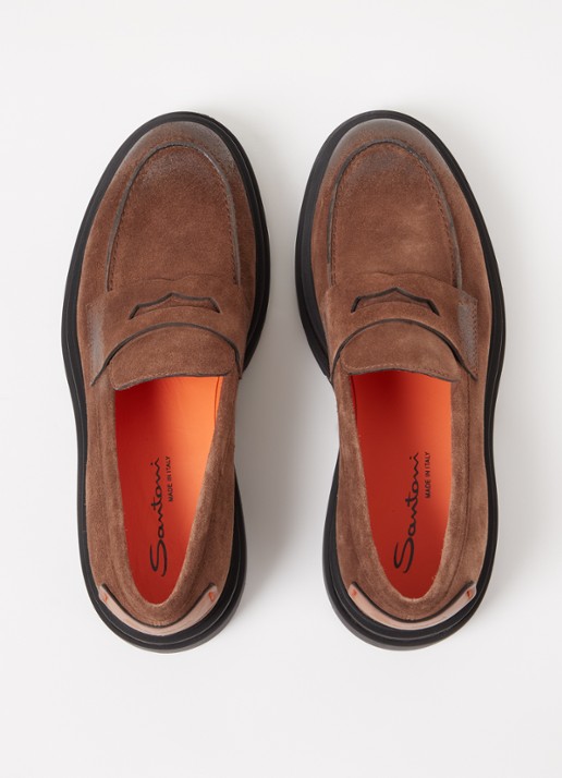 Santoni Loafer van suéde  - detail 5 bruin
