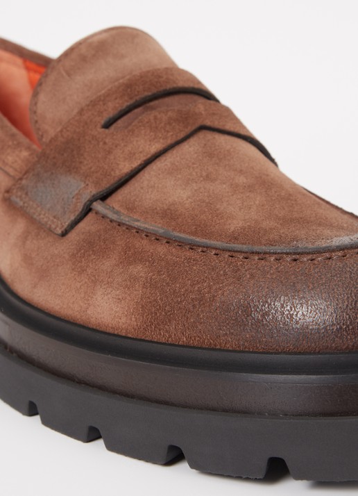 Santoni Loafer van suéde  - detail 6 bruin