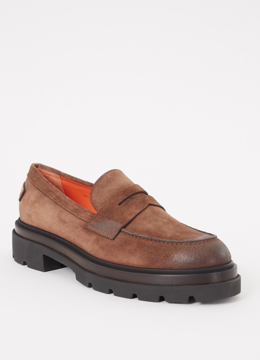 Santoni Loafer van suéde  - voorkant bruin