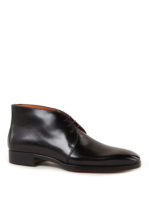 Santoni Mosley veterschoen van kalfsleer met lakfinish - voorkant 3 zwart