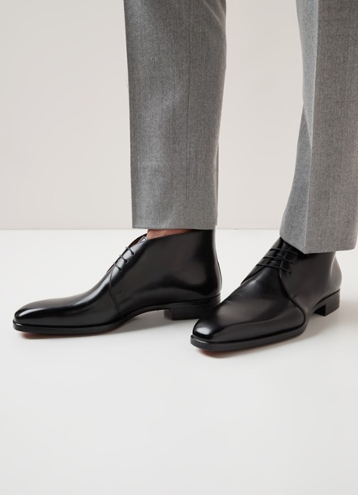Santoni Mosley veterschoen van kalfsleer met lakfinish - voorkant 4 zwart