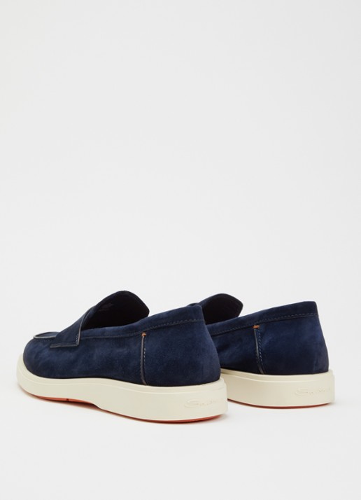 Santoni Revolve loafer van suède - detail 2 royalblauw