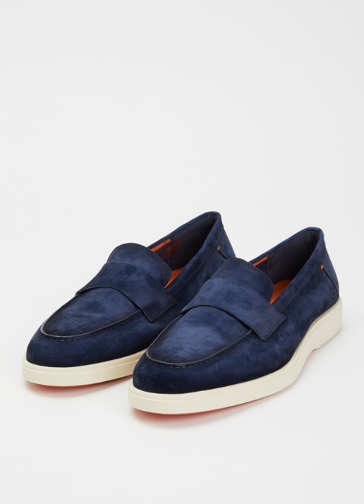Santoni Revolve loafer van suède - detail 3 royalblauw