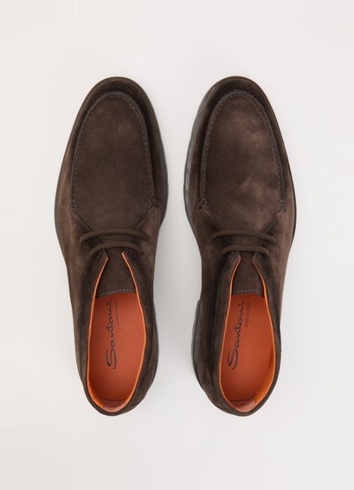 Santoni Rock casual veterschoen van suède - detail 3 donkerbruin