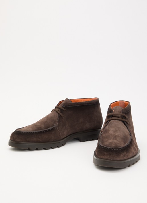 Santoni Rock veterschoen van suède - detail 2 donkerbruin