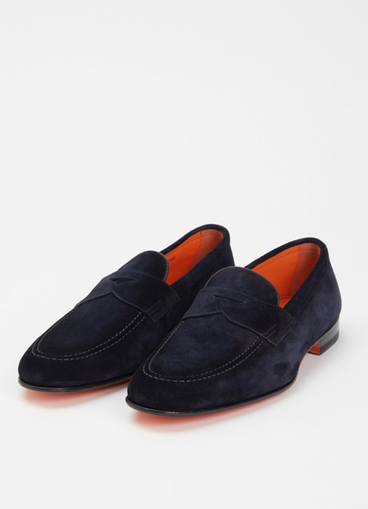 Santoni Sullivan loafer van suède - detail 3 donkerblauw