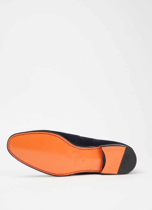 Santoni Sullivan loafer van suède - detail 5 donkerblauw