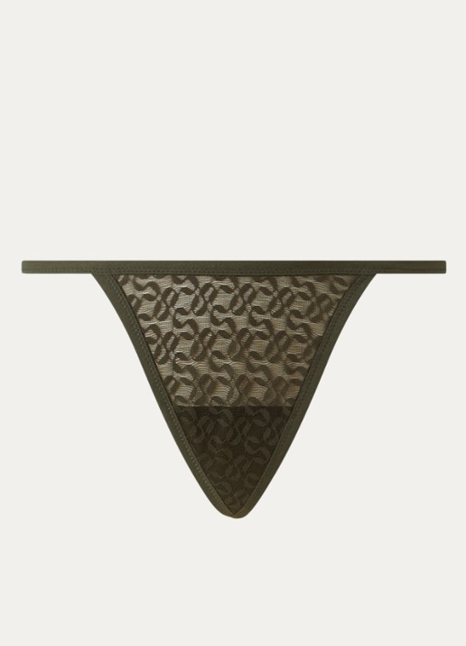 Sarda Asin string van kant met logoprint - voorkant 4 legergroen