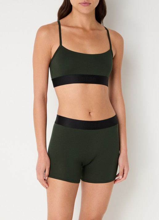 Sarda Eliza high waist straight korte broek met logoband - voorkant 5 legergroen