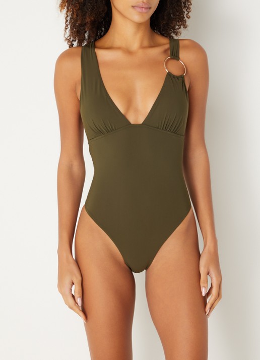 Sarda Lita voorgevormd badpak met cut-out detail - voorkant 2 olijfgroen