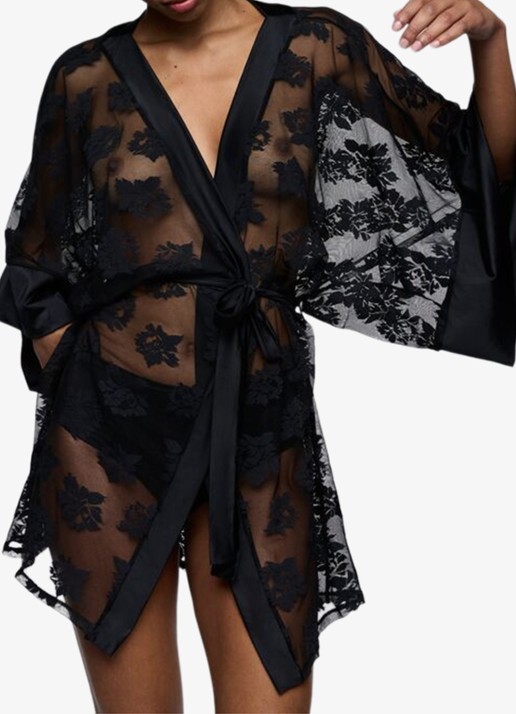 Sarda Mayela kimono van mesh met bloemborduring