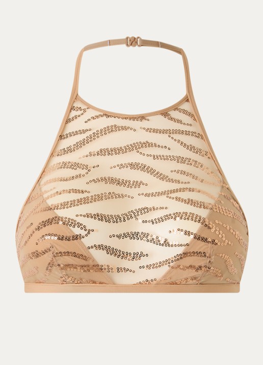 Sarda Milhon bralette van mesh met pailletten - voorkant 3 beige