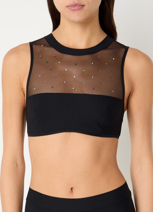 Sarda Rojas semi-transparante crop top met strass en details van mesh