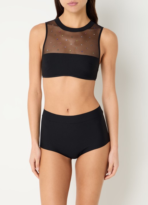 Sarda Rojas shorty met strass en mesh - voorkant 2 zwart