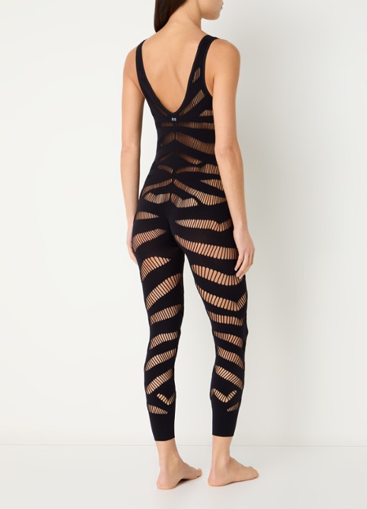 Sarda Rojas skinny fit jumpsuit met opengewerkt dessin - achterkant 5 zwart
