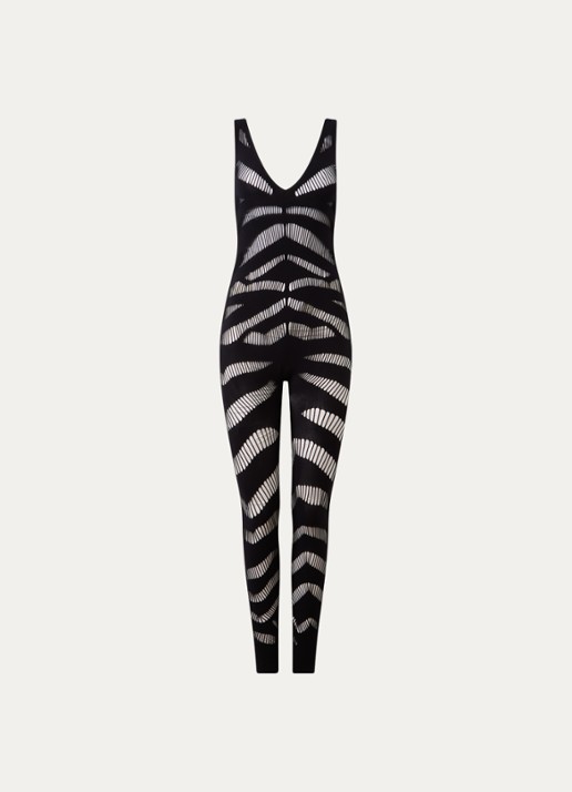 Sarda Rojas skinny fit jumpsuit met opengewerkt dessin - voorkant zwart