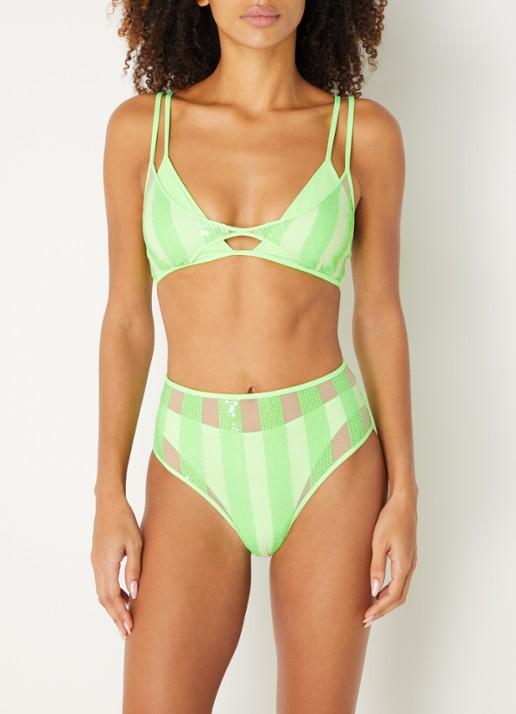 Sarda Sha voorgevormde triangel bikinitop met overlay van mesh - voorkant 2 neongroen