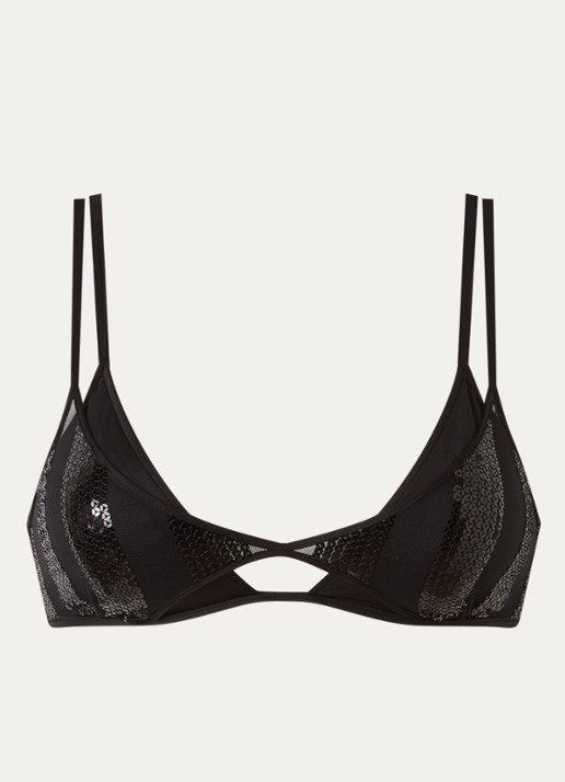 Sarda Sha voorgevormde triangel bikinitop met overlay van mesh - voorkant 4 zwart