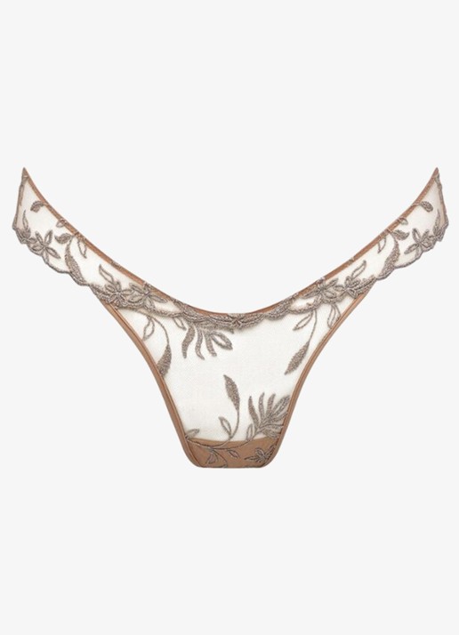 Sarda Shay string van mesh met borduring - voorkant zilver