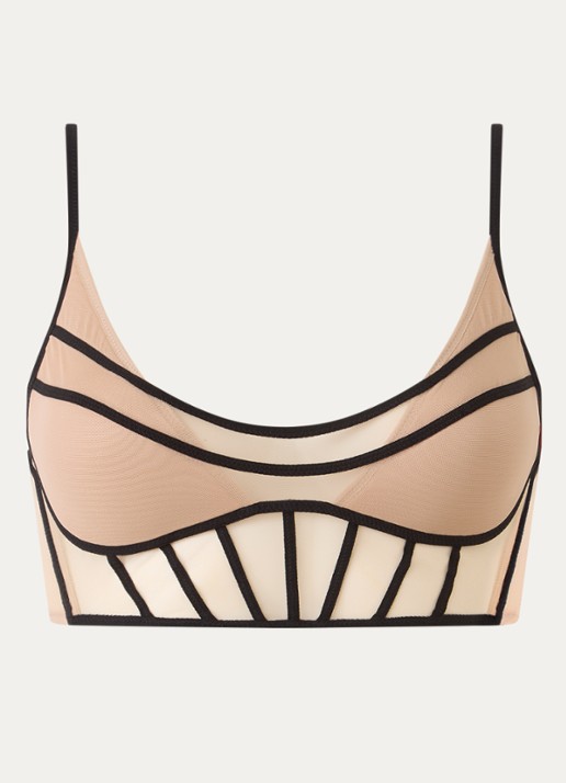 Sarda Yulimar voorgevormde bralette met overlay van mesh - voorkant beige