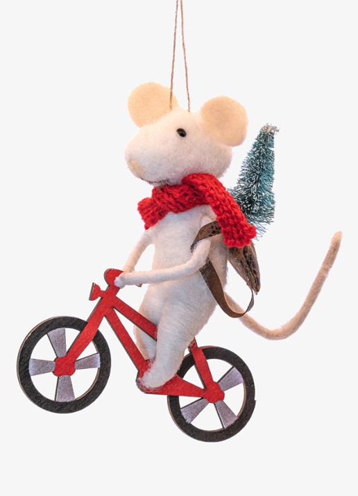 Sass & Belle Fietsende Muis kersthanger 13 cm
