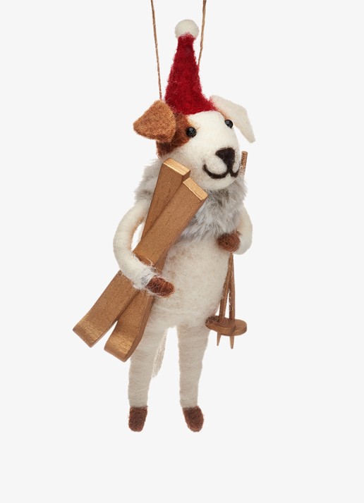 Sass & Belle Hond met Ski's kersthanger 7 cm