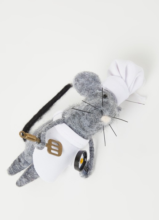 Sass & Belle Mouse Chef kersthanger 14 cm - detail 3 grijs