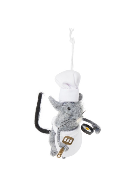 Sass & Belle Mouse Chef kersthanger 14 cm - voorkant grijs