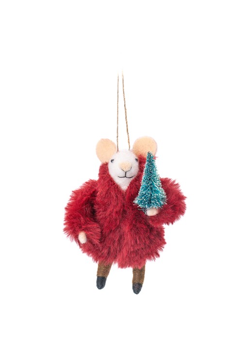 Sass & Belle Muis in Bontjas kersthanger 13 cm