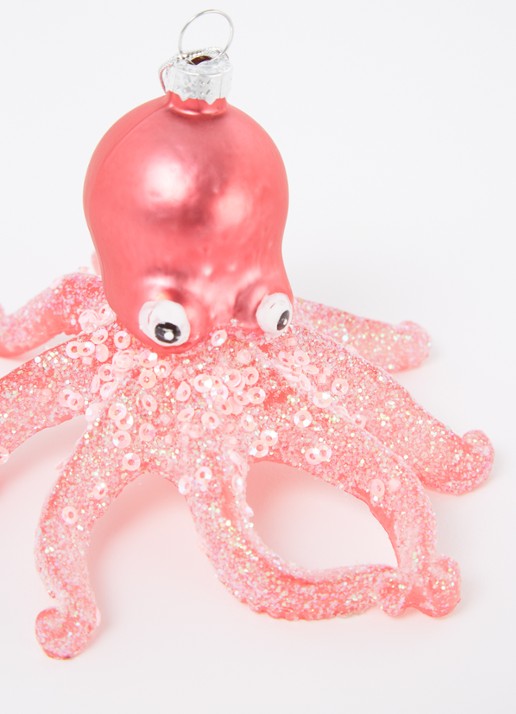 Sass & Belle Pink Glitter Octopus Shaped Bauble 12,5 cm - detail roze