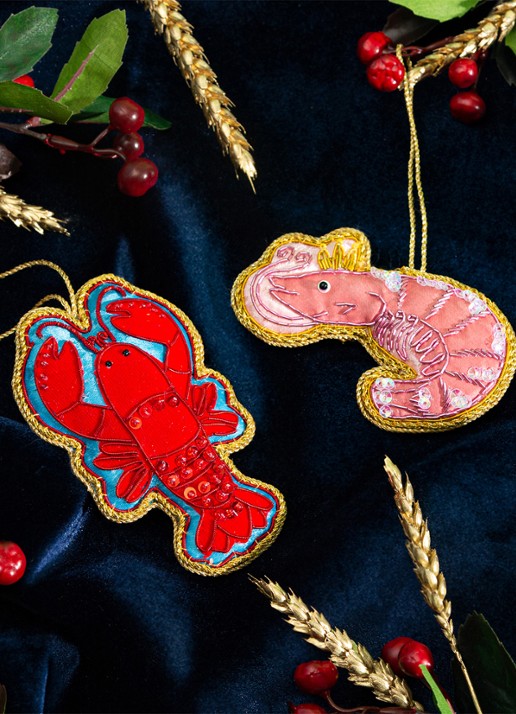 Sass & Belle Tijgergarnaal kersthanger - detail 3 bruin