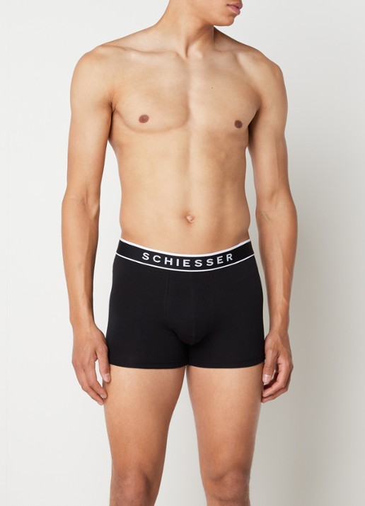 Schiesser Boxershorts met logoband in 3-pack - voorkant 3 zwart