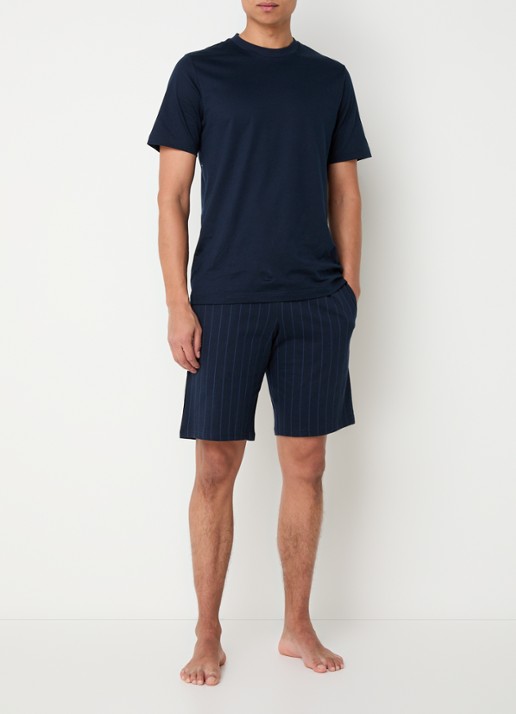 Schiesser Straight fit korte pyjamabroek met steekzakken - voorkant 4 blauw