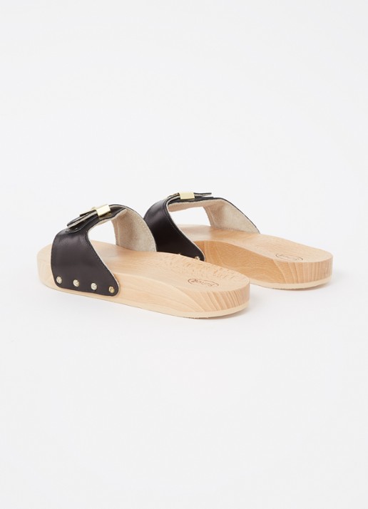 Scholl Persura slipper van leer - detail 3 zwart