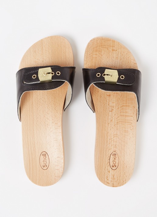 Scholl Persura slipper van leer - detail 4 zwart