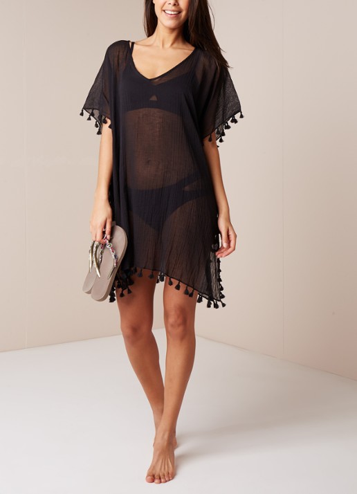 Seafolly Amnesia kaftan - voorkant 3 zwart
