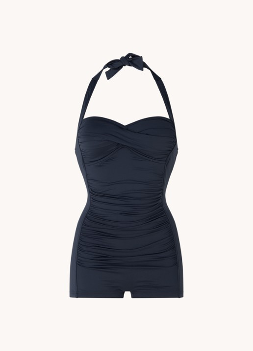 Seafolly Boyleg voorgevormd badpak met plooidetail - voorkant donkerblauw