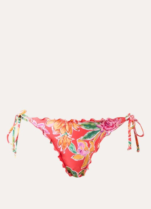 Seafolly Brazilian bikinislip met bloemenprint - voorkant 4 koraalrood